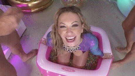 Big ass blonde MILF ass fucks in harsh gangbang POV scenes