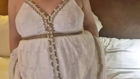 Pregnant milf 27 week does it herself in the hotel room.